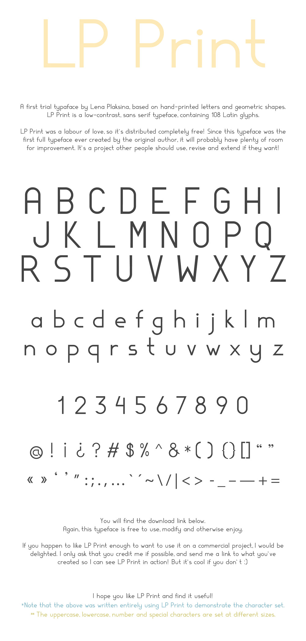 Full alphabet displayed in LP Print.